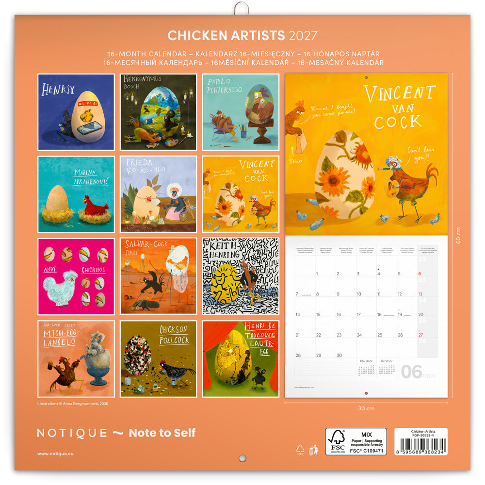 Poznámkový kalendář Chicken Artists 2027, 30 x 30 cm