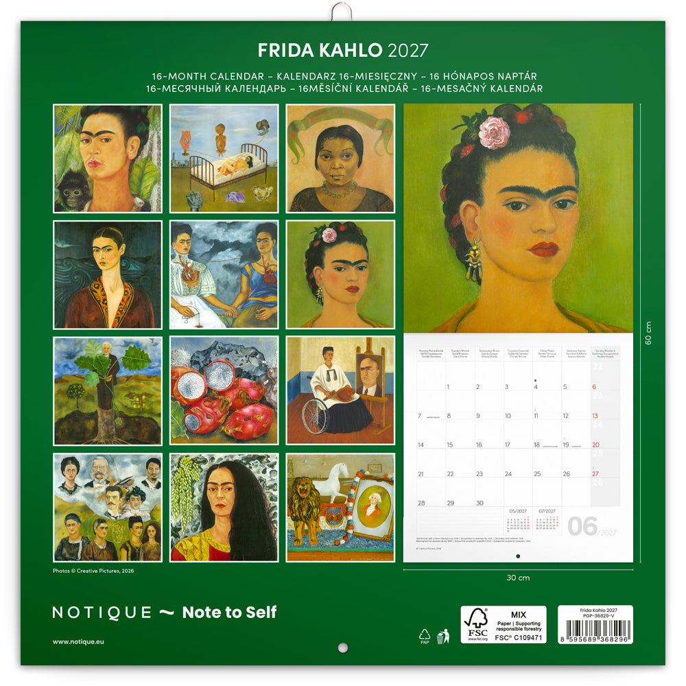 Poznámkový kalendář Frida Kahlo 2027, 30 x 30 cm