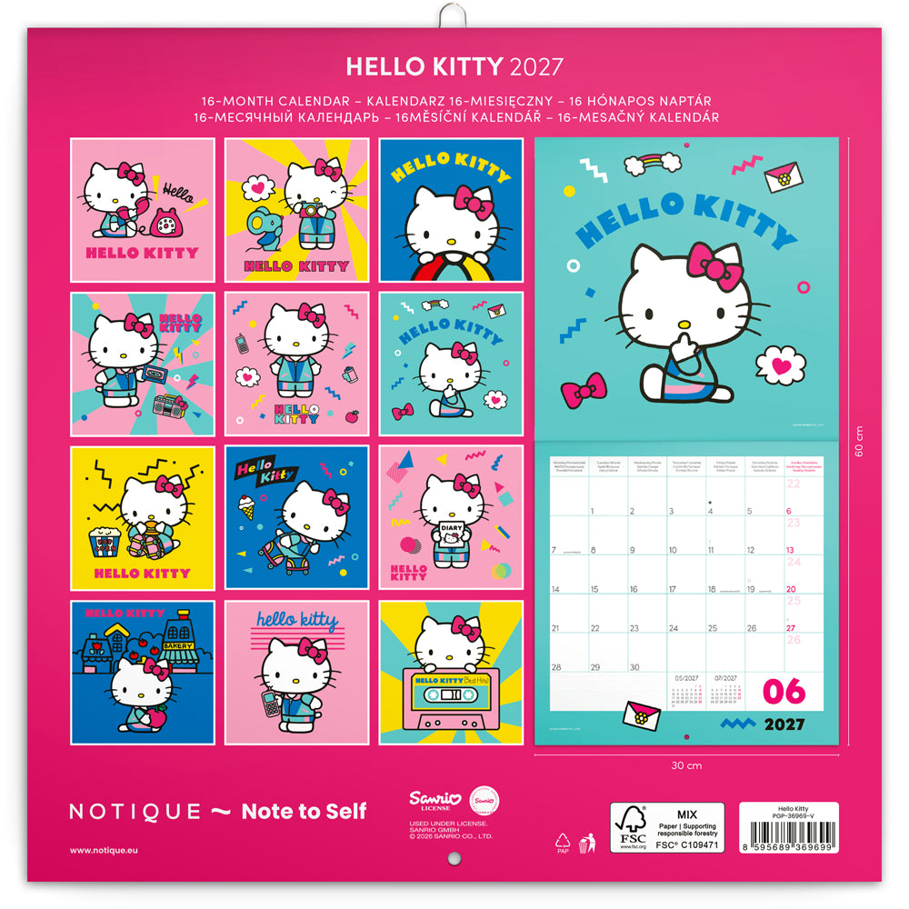 Poznámkový kalendář Hello Kitty 2027, 30 x 30 cm