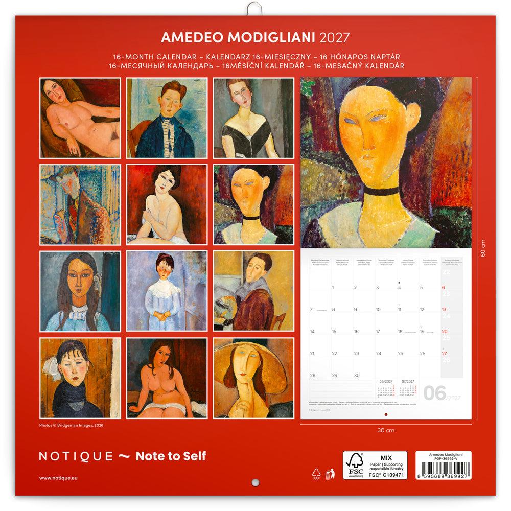 Poznámkový kalendář Amedeo Modigliani 2027, 30 x 30 cm