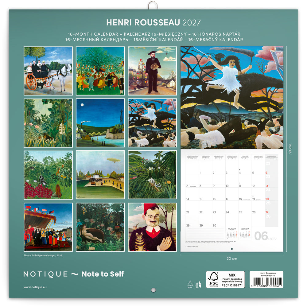 Poznámkový kalendář Henri Rousseau 2027, 30 x 30 cm