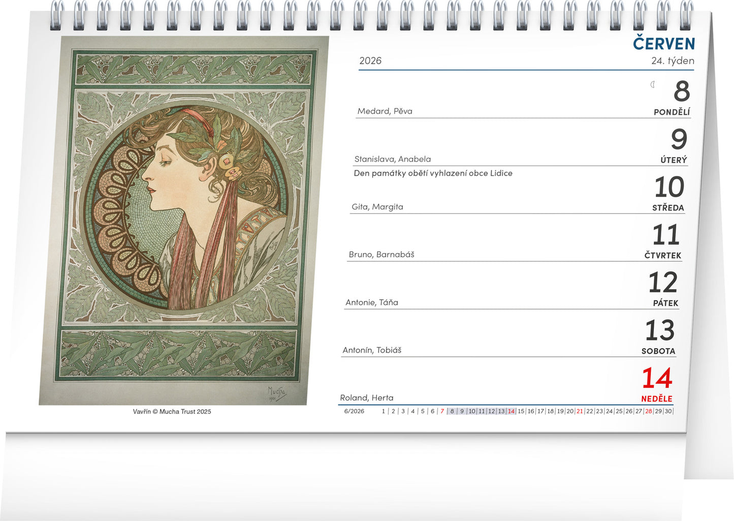 Stolní kalendář Alfons Mucha 2026, 23,1 x 14,5 cm