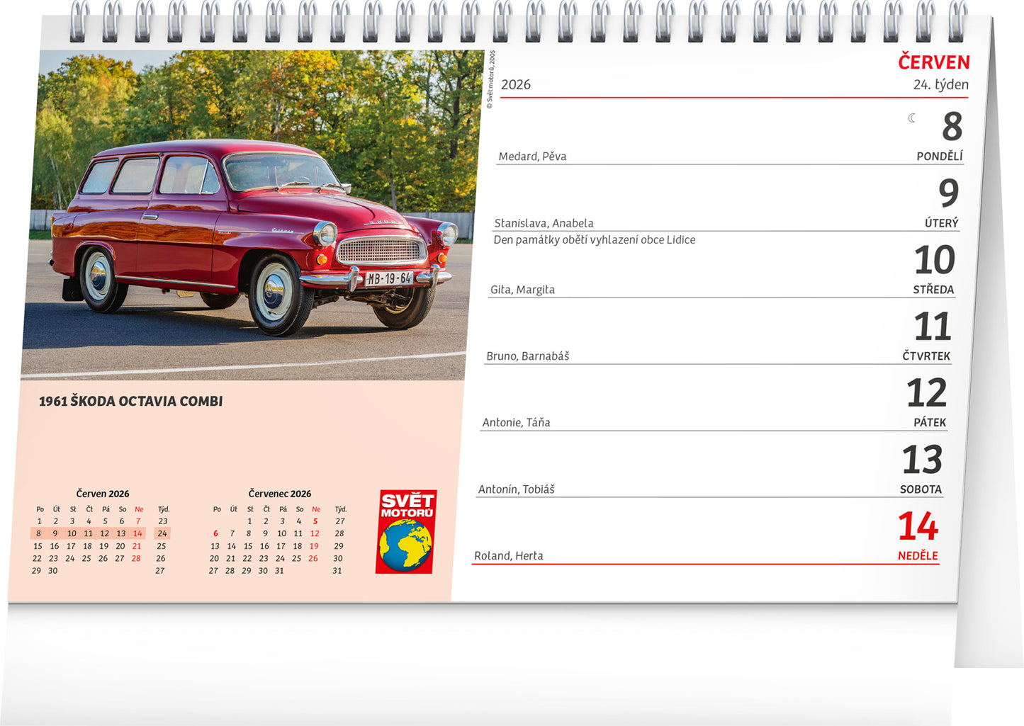 Stolní kalendář Svět motorů 2026, 23,1 x 14,5 cm