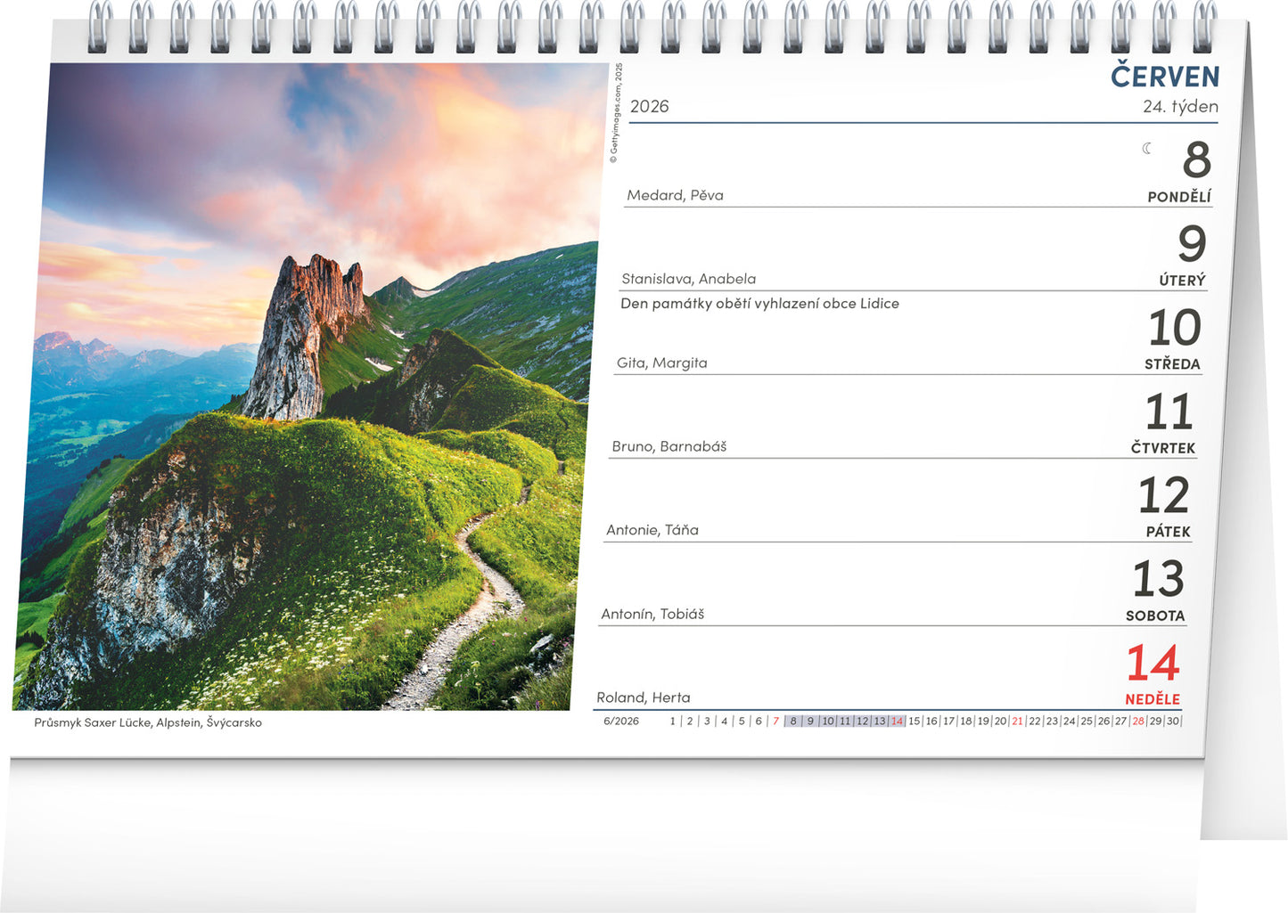Stolní kalendář Až na vrcholky hor 2026, 23,1 x 14,5 cm