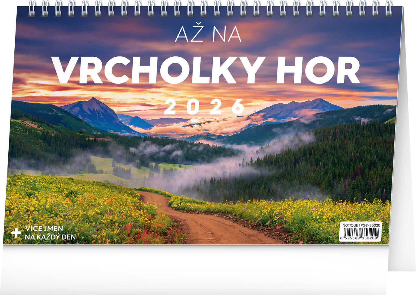 Stolní kalendář Až na vrcholky hor 2026, 23,1 x 14,5 cm