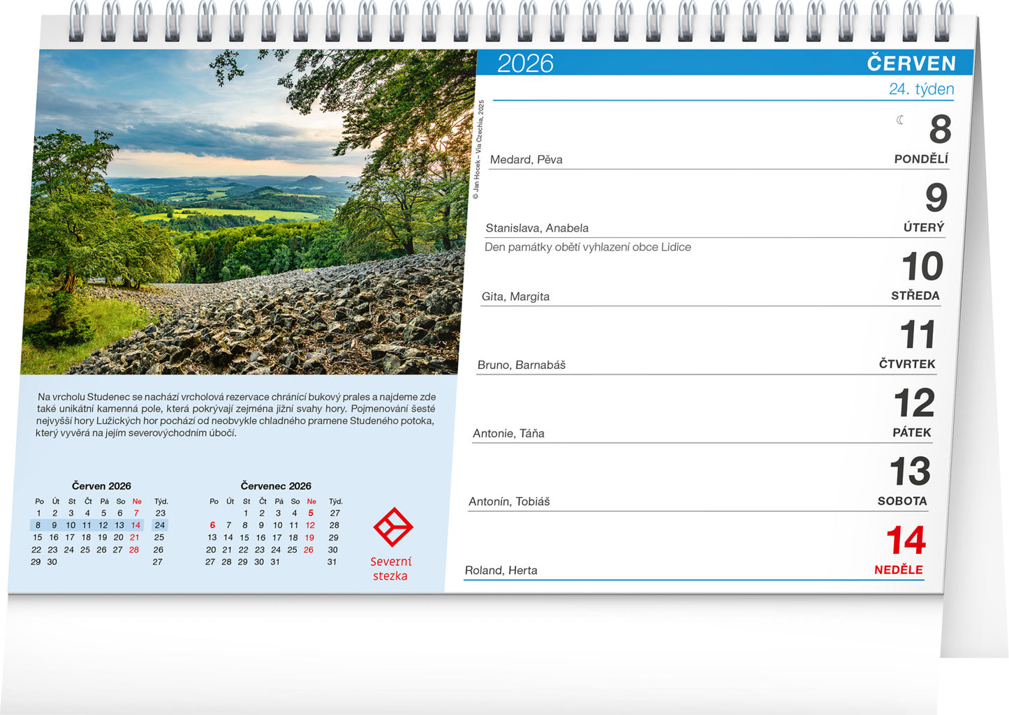 Stolní kalendář Po Česku stezkami Via Czechia 2026, 23,1 x 14,5 cm