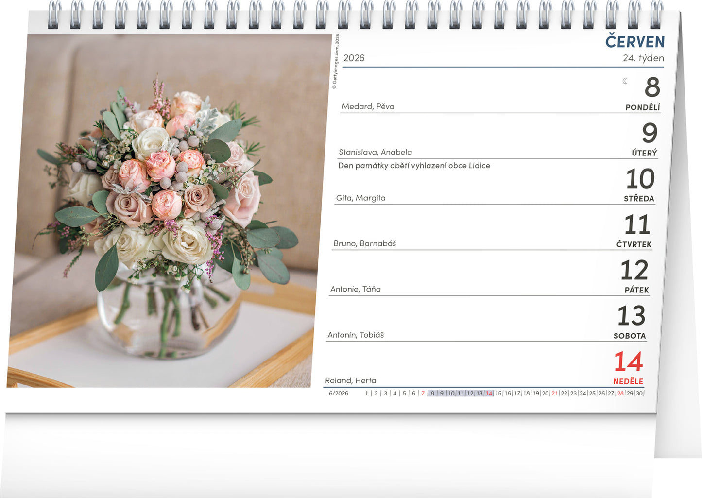 Stolní kalendář Kytice CZ/SK 2026, 23,1 x 14,5 cm