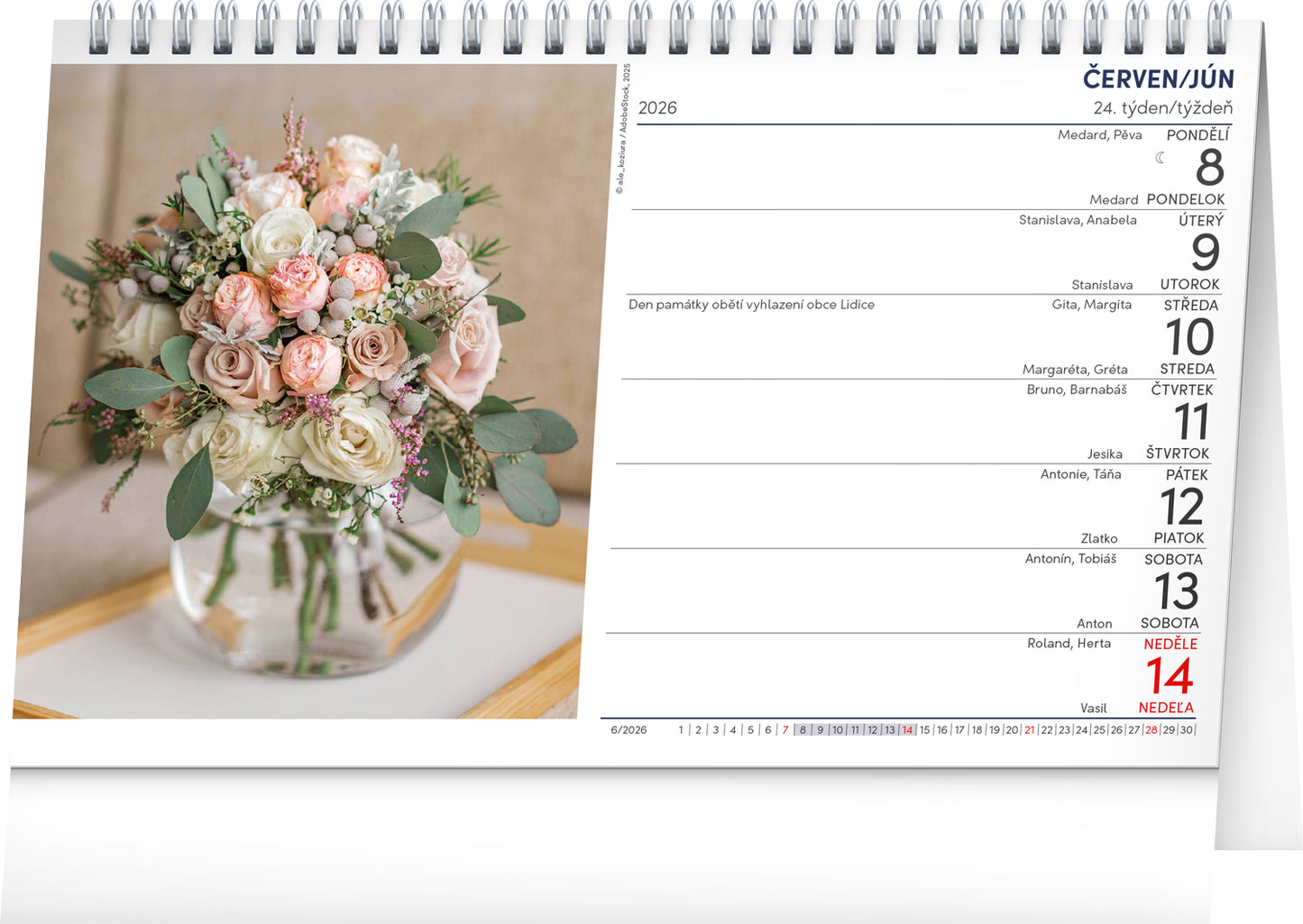 Stolní kalendář Kytice CZ/SK 2026, 23,1 x 14,5 cm