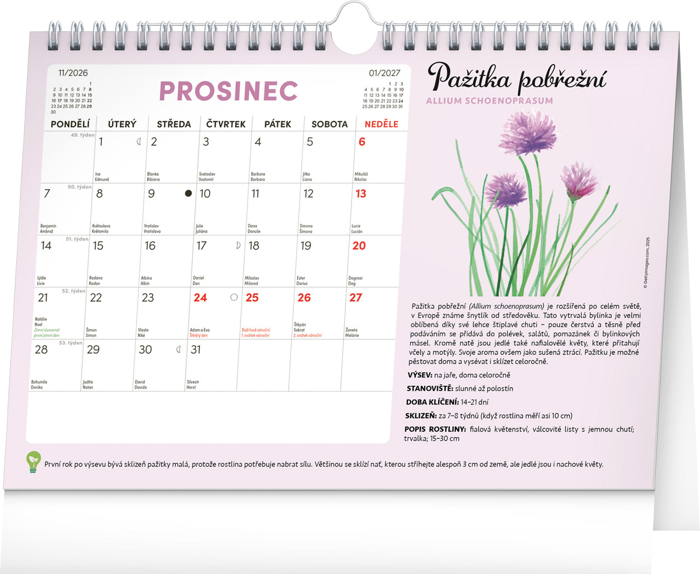 Měsíční plánovací kalendář se semínky 2026, 30 x 21 cm