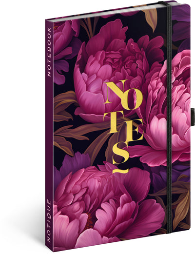 Notes Fialové květy, linkovaný, 13 × 21 cm