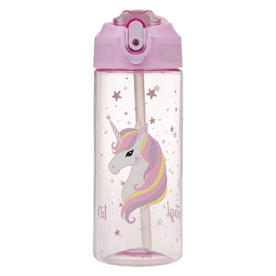Tritanová láhev na pití s brčkem Rainbow Unicorn, 500 ml