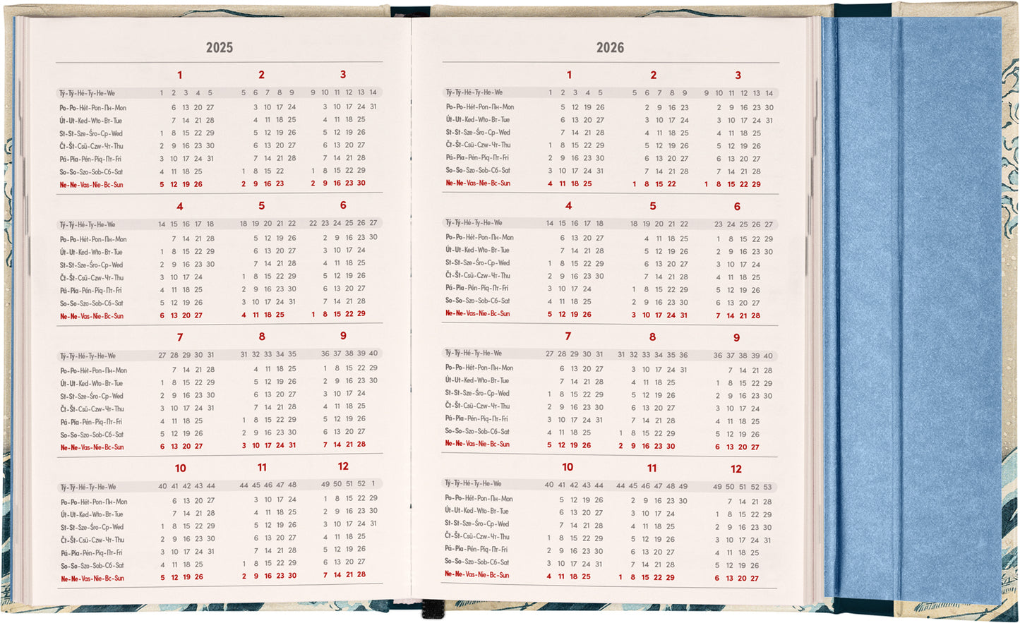 Týdenní magnetický diář Katsushika Hokusai 2025, 11 × 16 cm