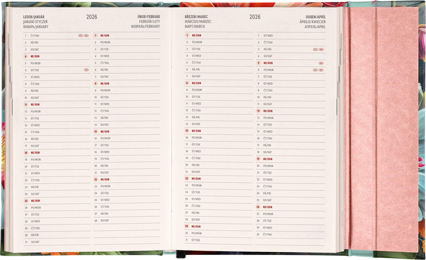 Týdenní magnetický diář Květiny 2025, 11 × 16 cm