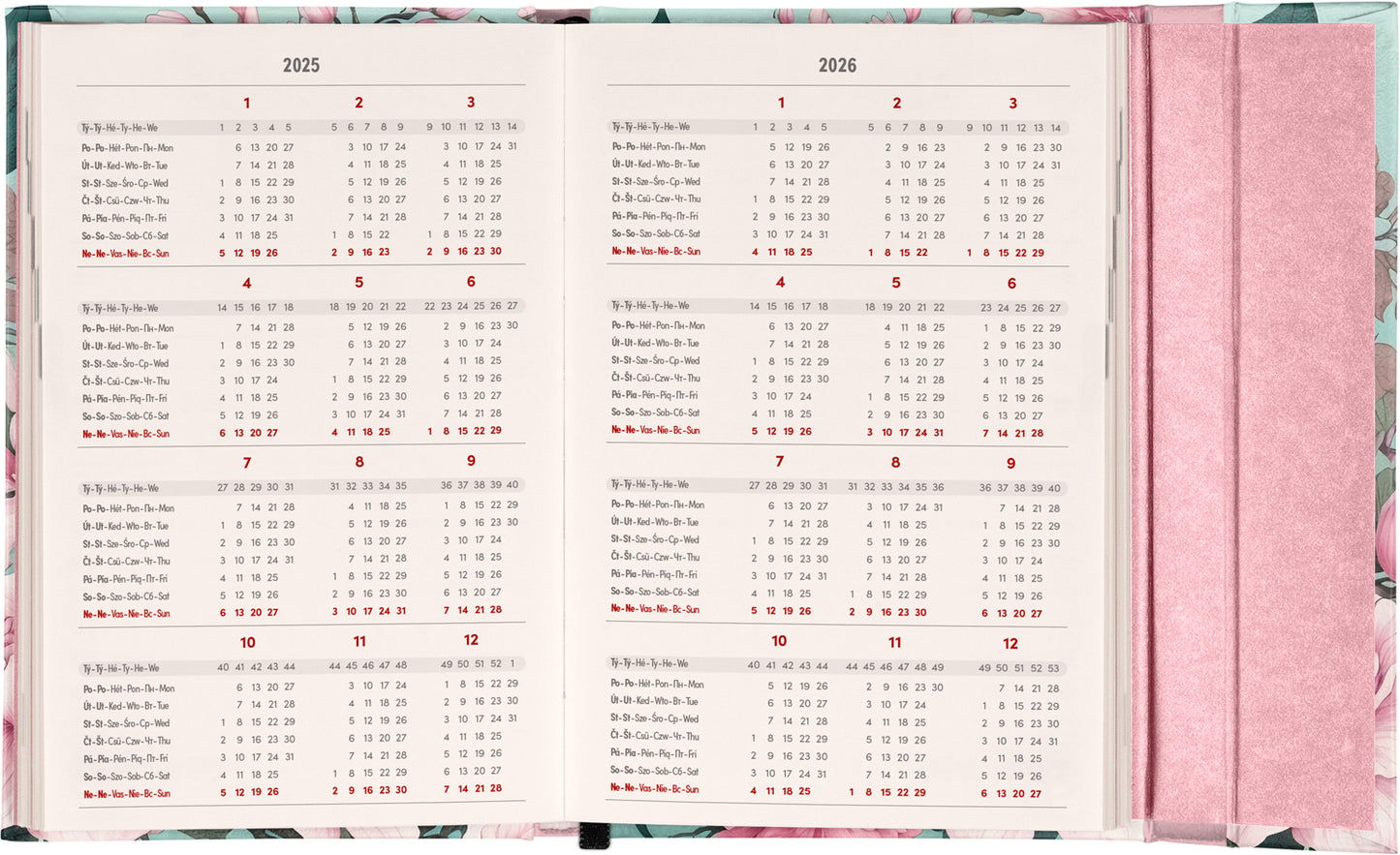 Týdenní magnetický diář Růžový květ 2025, 11 × 16 cm