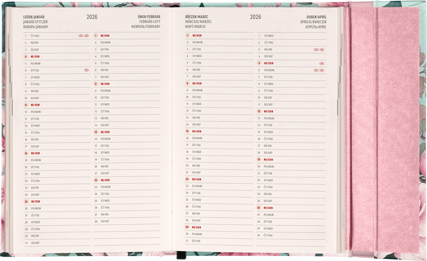 Týdenní magnetický diář Růžový květ 2025, 11 × 16 cm