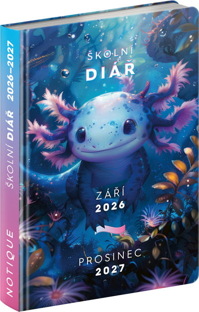 Školní diář Axolotl (září 2026 – prosinec 2027), 9,8 x 14,5 cm