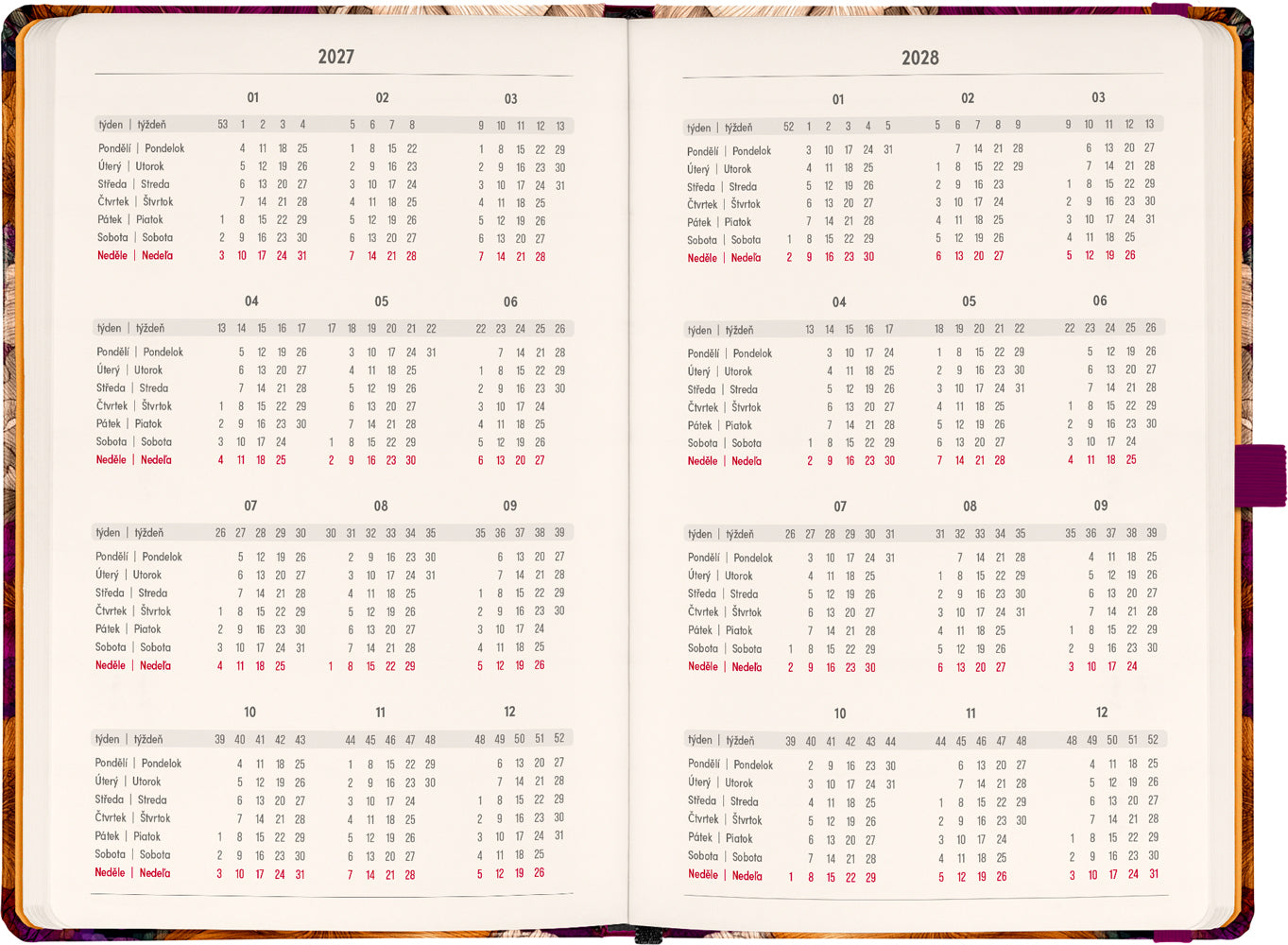 Planbook diář/notes Vintage květy 2027, 13 x 21 cm