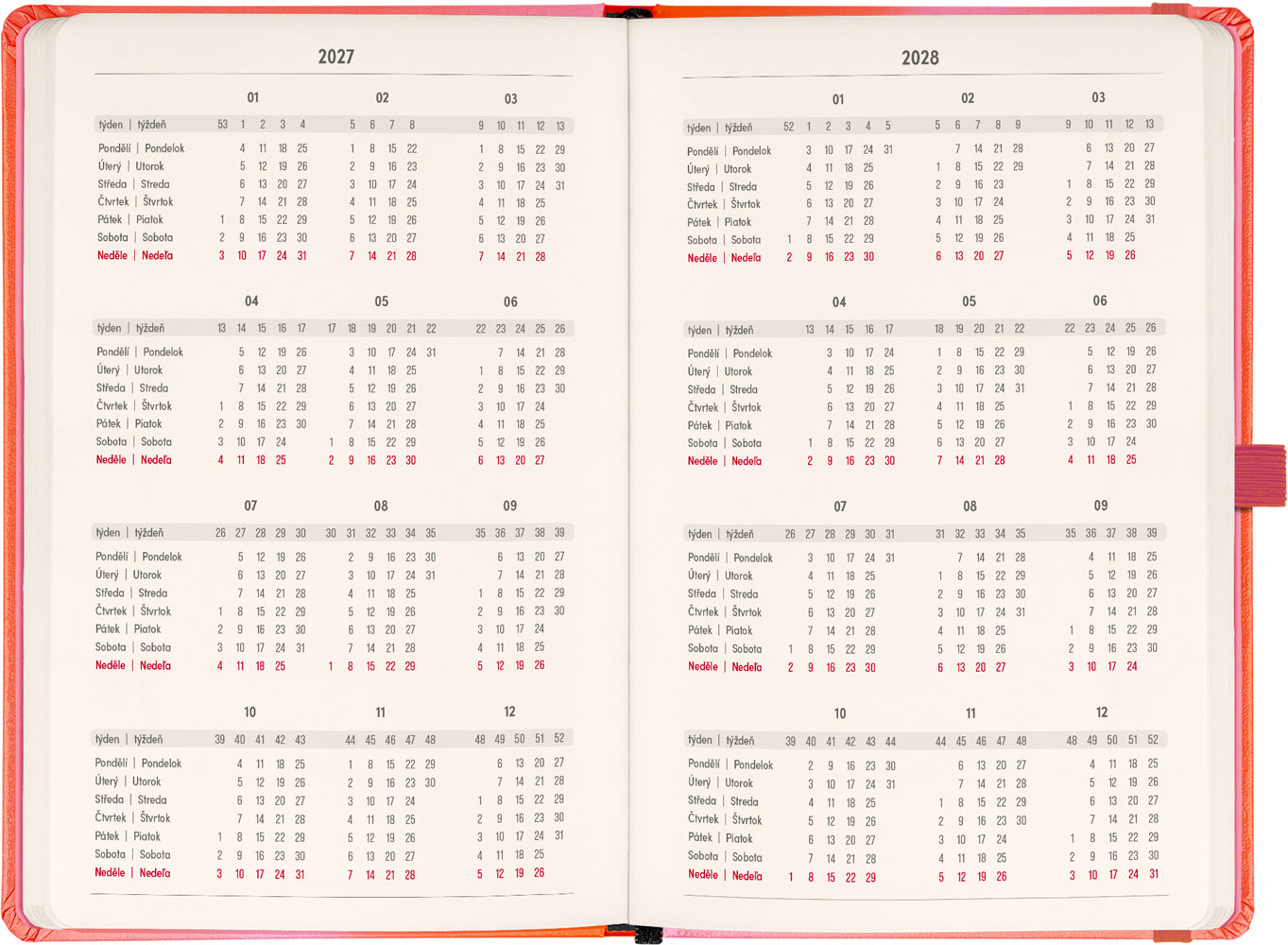 Planbook diář/notes Korál 2027, 13 x 21 cm