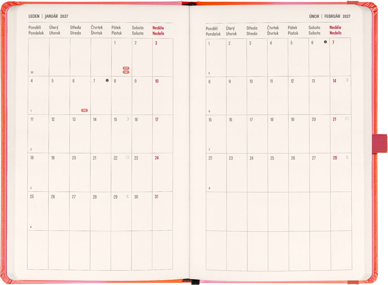 Planbook diář/notes Korál 2027, 13 x 21 cm