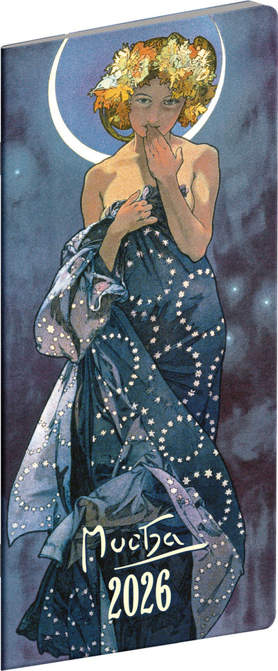 Kapesní diář Alfons Mucha 2026, plánovací měsíční, 8 x 18 cm
