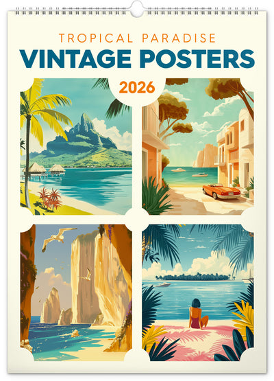Nástěnný kalendář Vintage plakáty – tropické ráje 2026, 33 x 46 cm