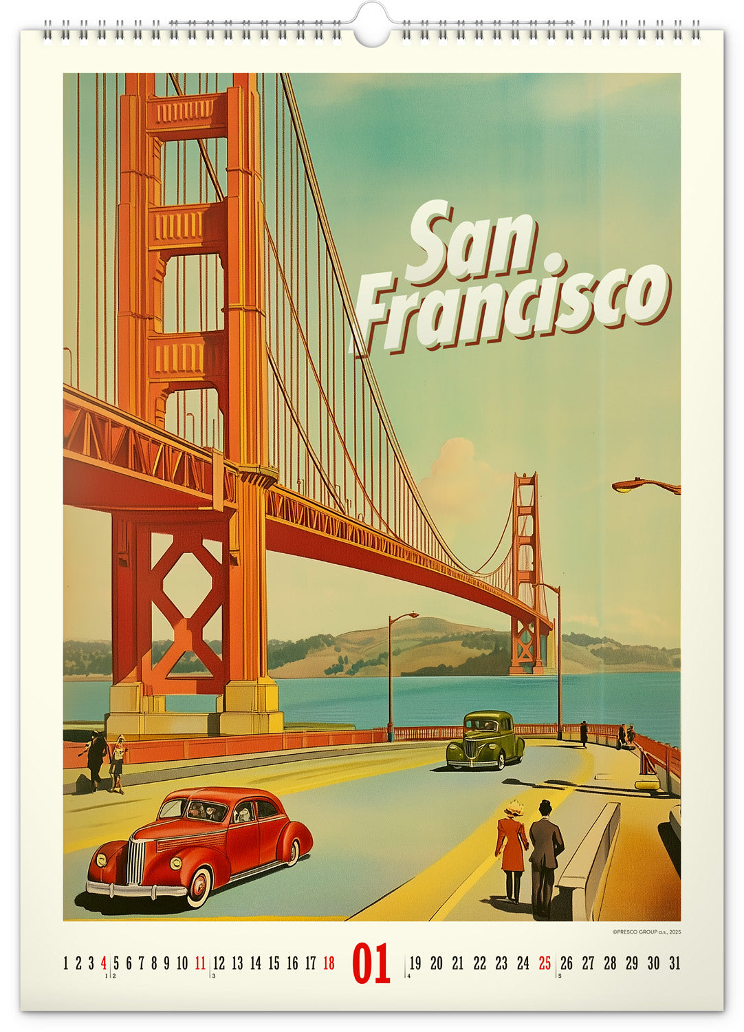 Nástěnný kalendář Vintage plakáty – světová města 2026, 33 x 46 cm
