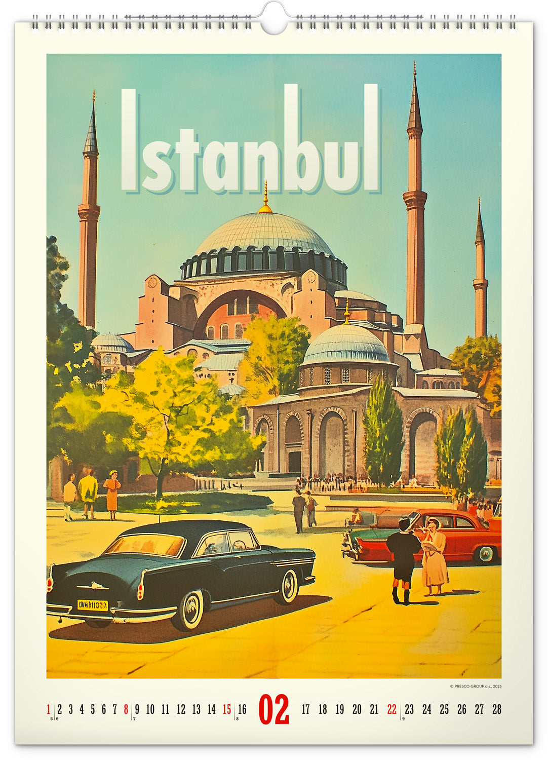 Nástěnný kalendář Vintage plakáty – světová města 2026, 33 x 46 cm