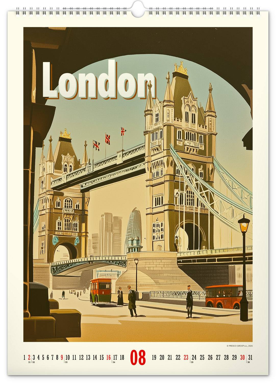 Nástěnný kalendář Vintage plakáty – světová města 2026, 33 x 46 cm