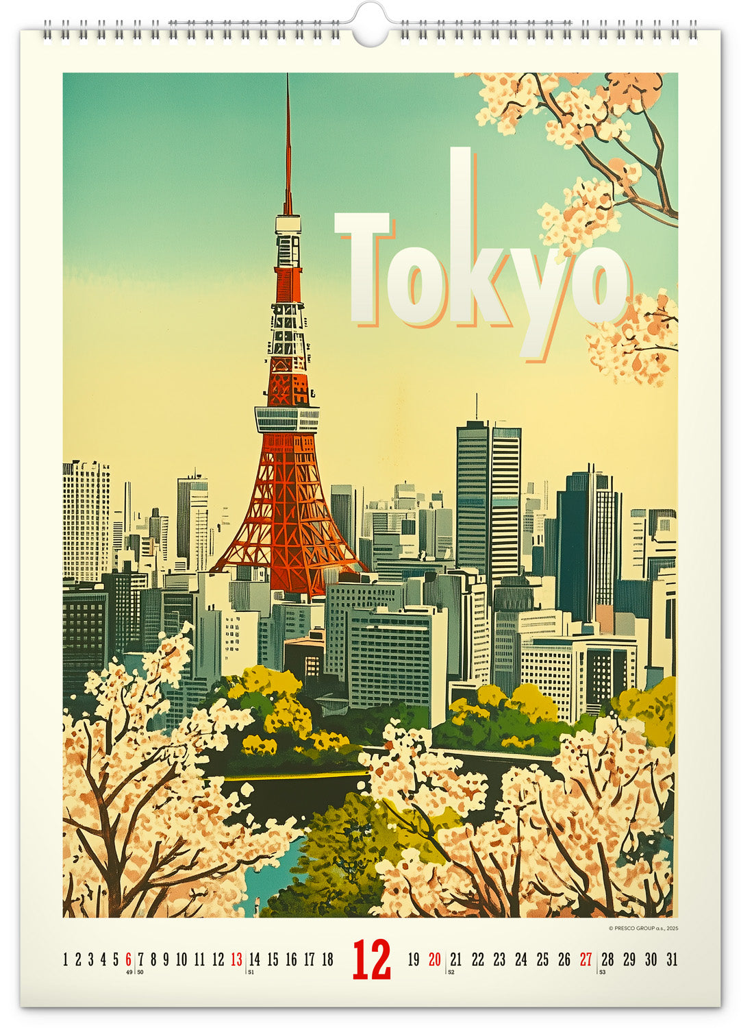 Nástěnný kalendář Vintage plakáty – světová města 2026, 33 x 46 cm