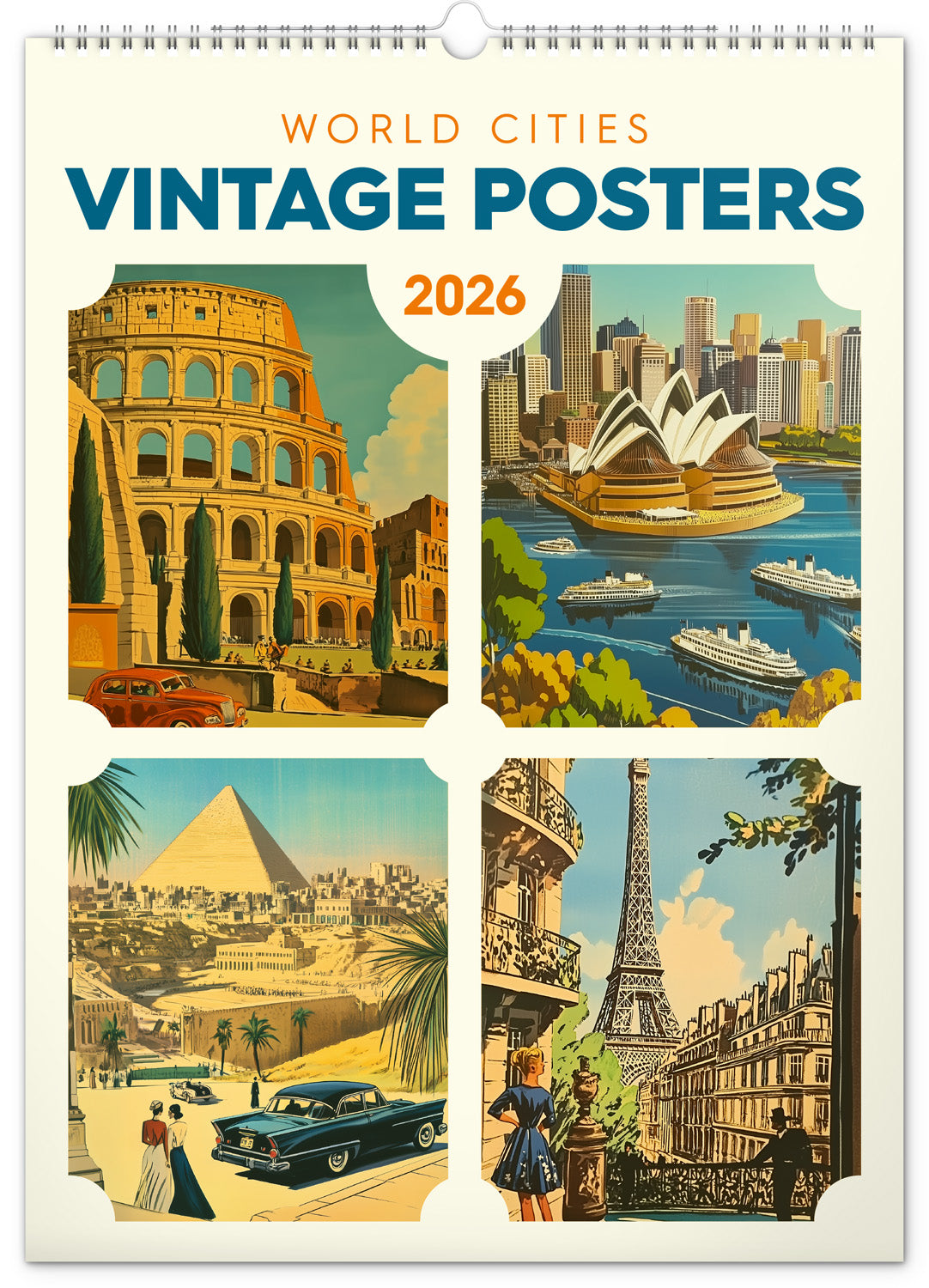 Nástěnný kalendář Vintage plakáty – světová města 2026, 33 x 46 cm