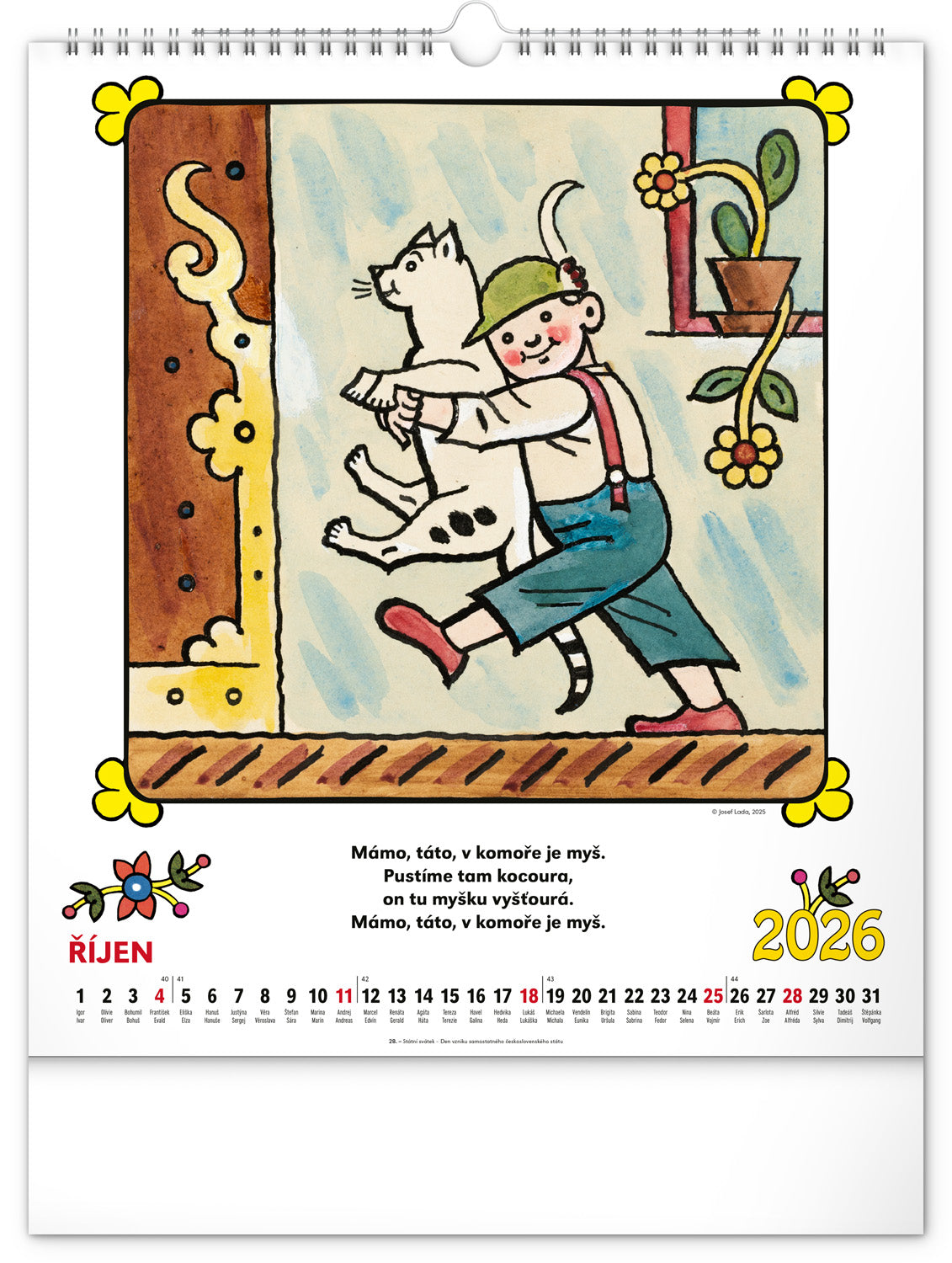 Nástěnný kalendář Josef Lada – Říkadla 2026, 30 x 34 cm