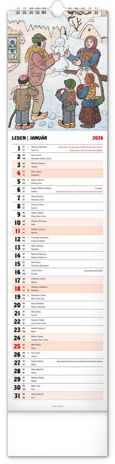 Nástěnný kalendář Josef Lada 2026, 12 x 48 cm