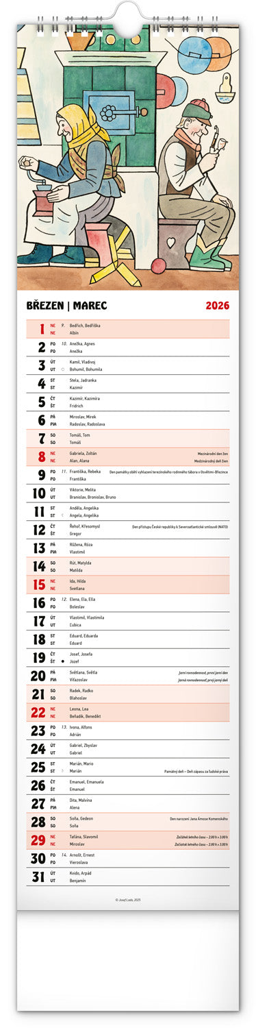 Nástěnný kalendář Josef Lada 2026, 12 x 48 cm