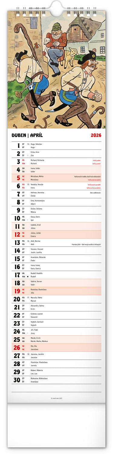 Nástěnný kalendář Josef Lada 2026, 12 x 48 cm