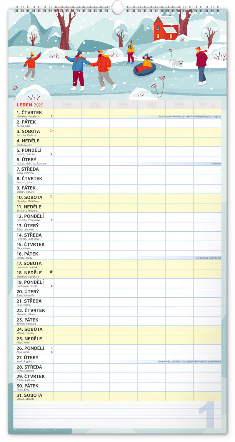 Nástěnný kalendář Rodinný plánovací XXL 2026, 33 x 64 cm