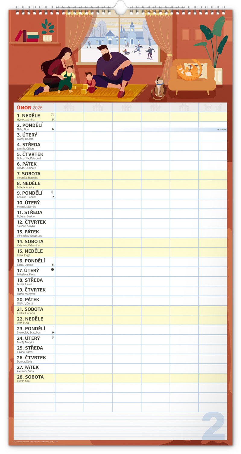 Nástěnný kalendář Rodinný plánovací XXL 2026, 33 x 64 cm