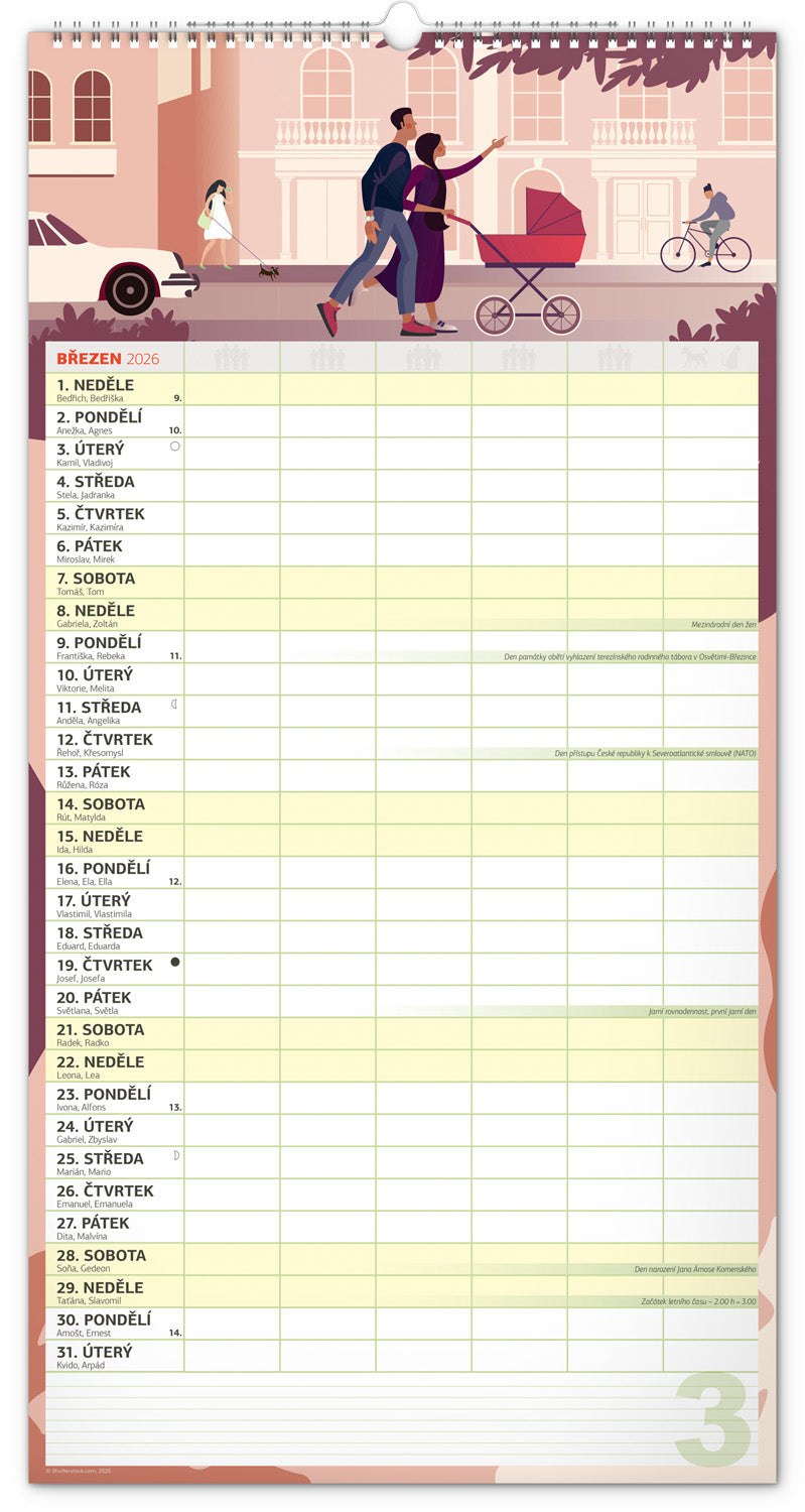 Nástěnný kalendář Rodinný plánovací XXL 2026, 33 x 64 cm