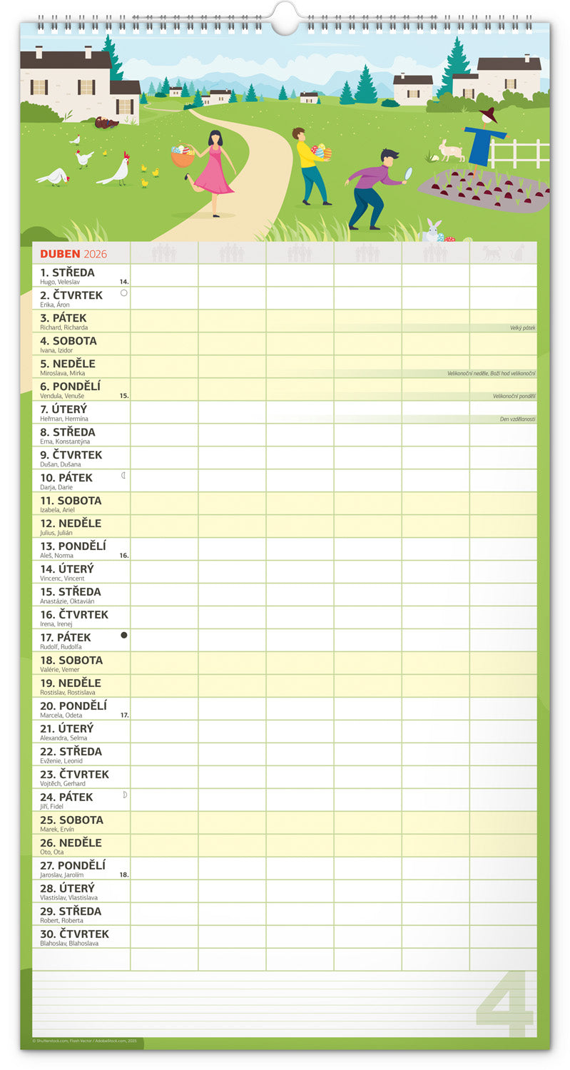 Nástěnný kalendář Rodinný plánovací XXL 2026, 33 x 64 cm