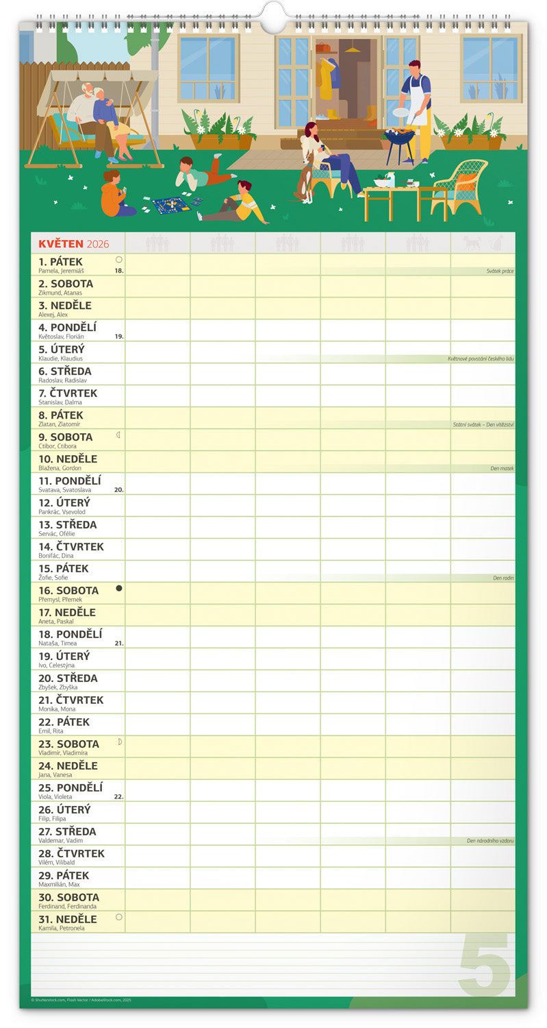 Nástěnný kalendář Rodinný plánovací XXL 2026, 33 x 64 cm