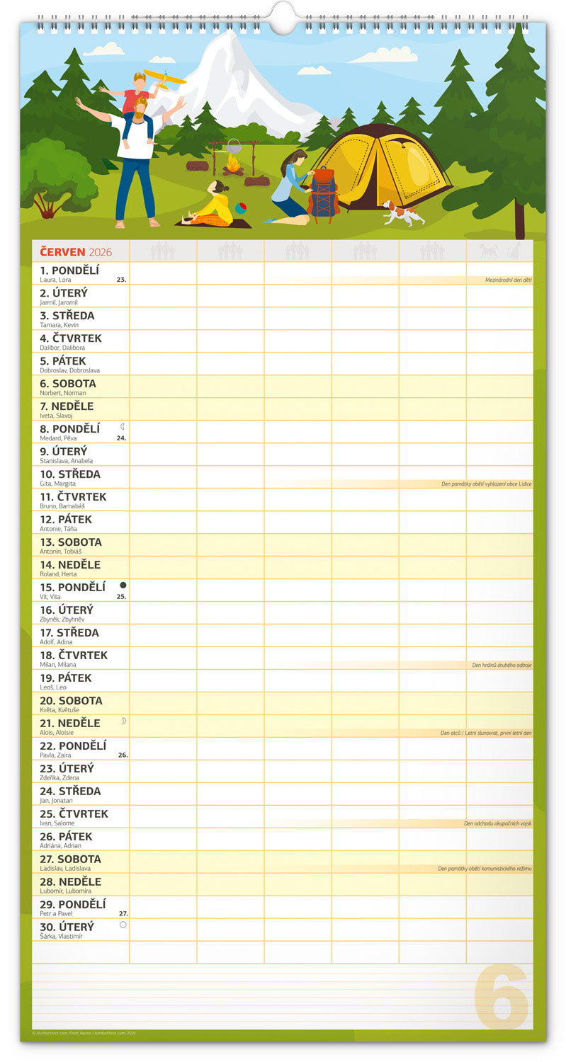 Nástěnný kalendář Rodinný plánovací XXL 2026, 33 x 64 cm