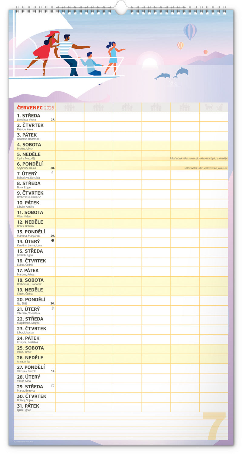 Nástěnný kalendář Rodinný plánovací XXL 2026, 33 x 64 cm