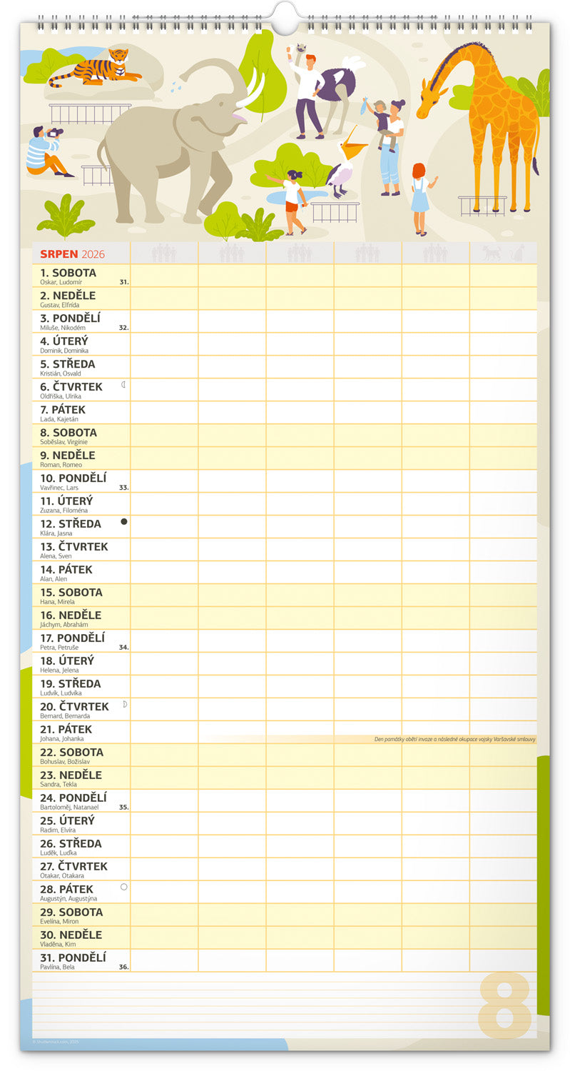 Nástěnný kalendář Rodinný plánovací XXL 2026, 33 x 64 cm