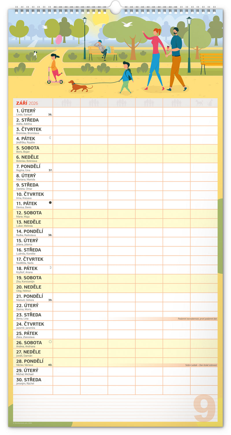 Nástěnný kalendář Rodinný plánovací XXL 2026, 33 x 64 cm