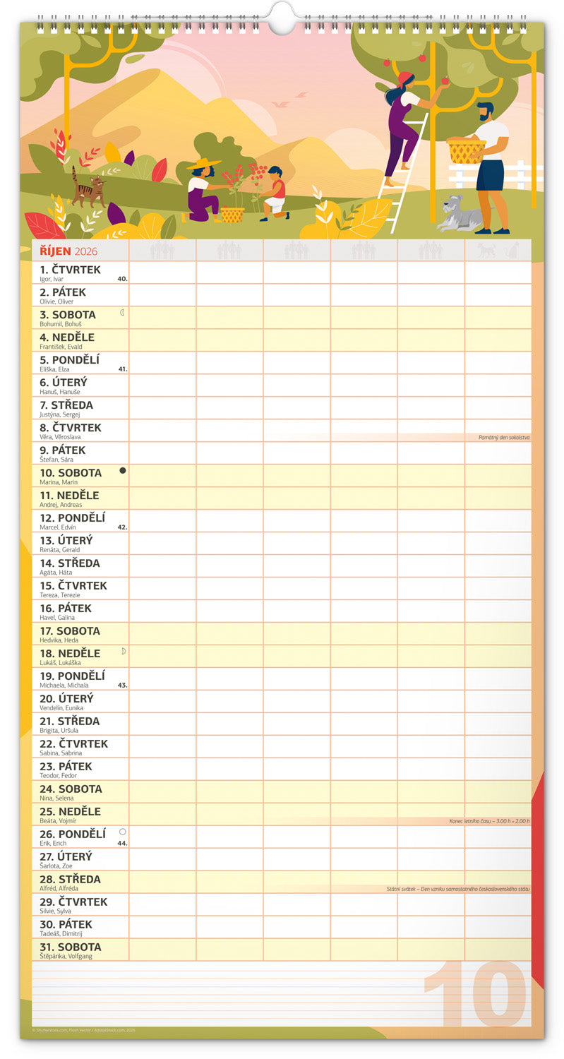 Nástěnný kalendář Rodinný plánovací XXL 2026, 33 x 64 cm