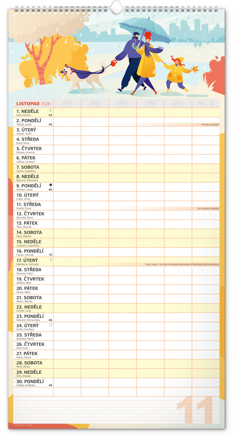 Nástěnný kalendář Rodinný plánovací XXL 2026, 33 x 64 cm
