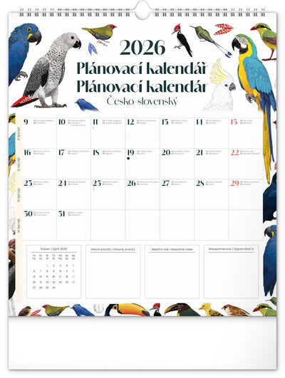 Nástěnný plánovací kalendář Animalium 2026, 30 x 34 cm