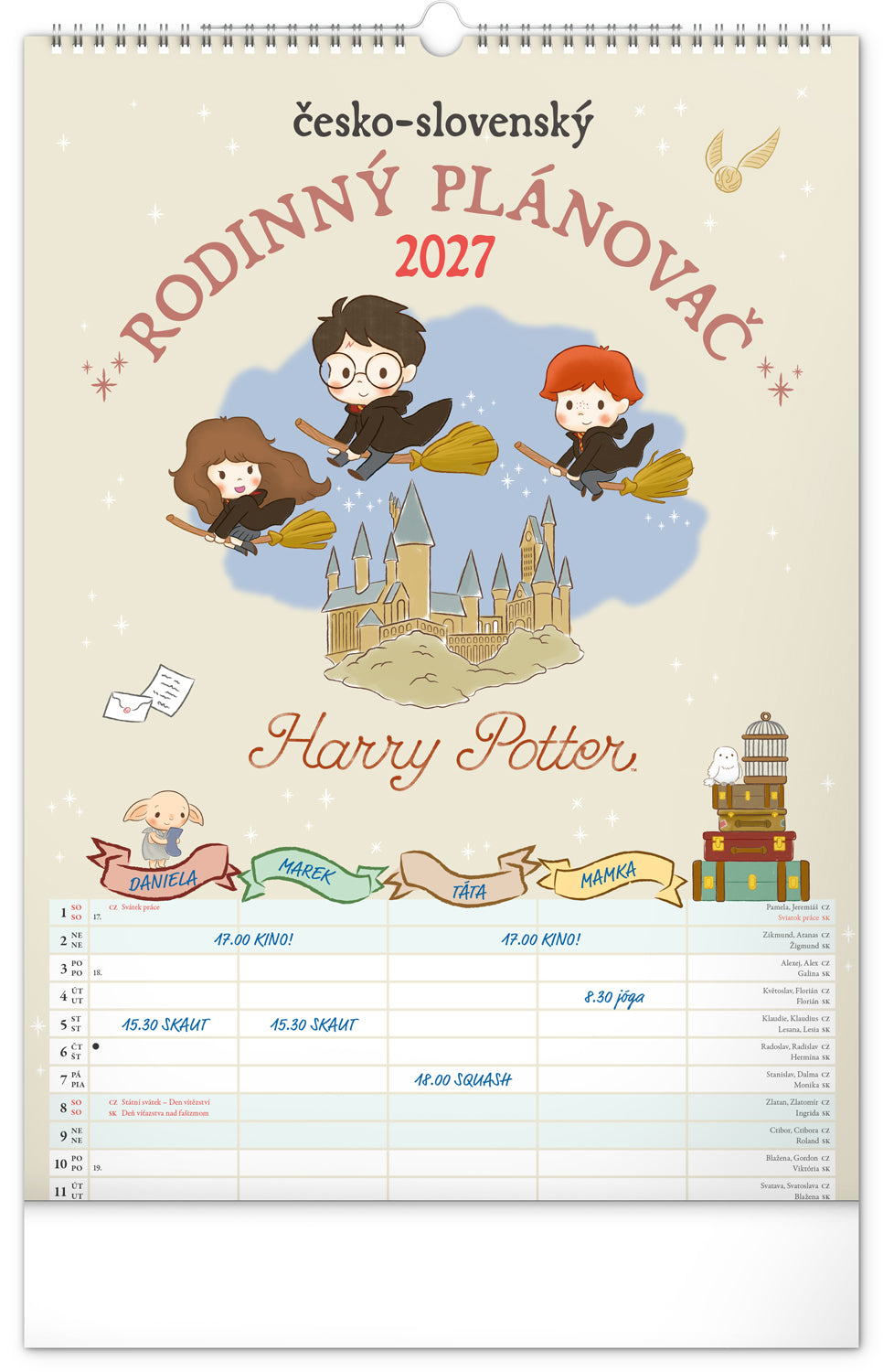 Nástěnný kalendář Rodinný plánovací Harry Potter 2027, 33 x 46 cm