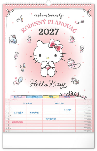 Nástěnný kalendář Rodinný plánovací Hello Kitty 2027, 33 x 46 cm