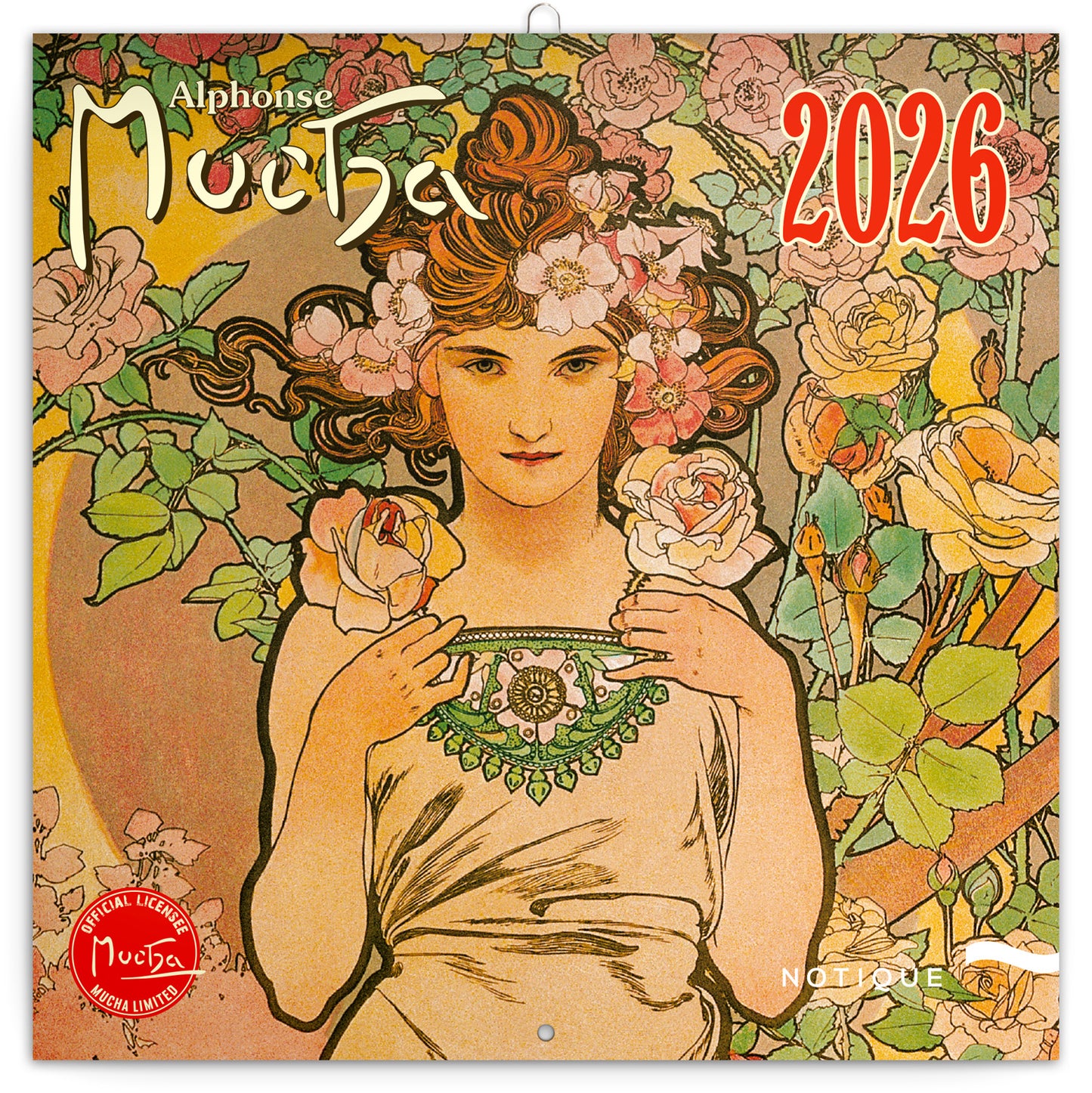 Poznámkový kalendář Alfons Mucha 2026, 30 x 30 cm