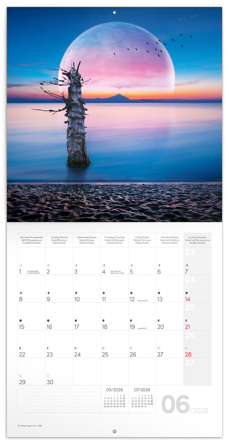 Poznámkový kalendář Měsíc 2026, 30 x 30 cm